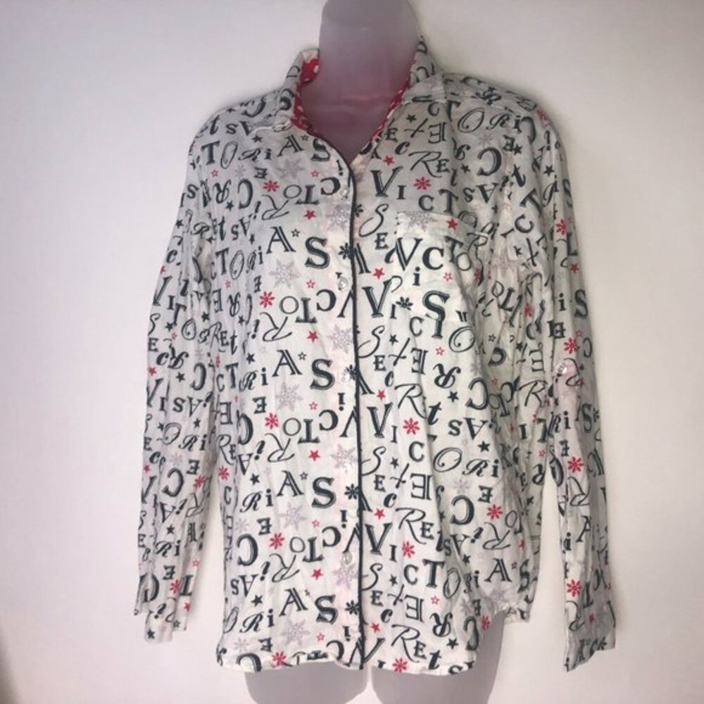 Victoria's Secret Pajama Top Black/White w/Letters S/P